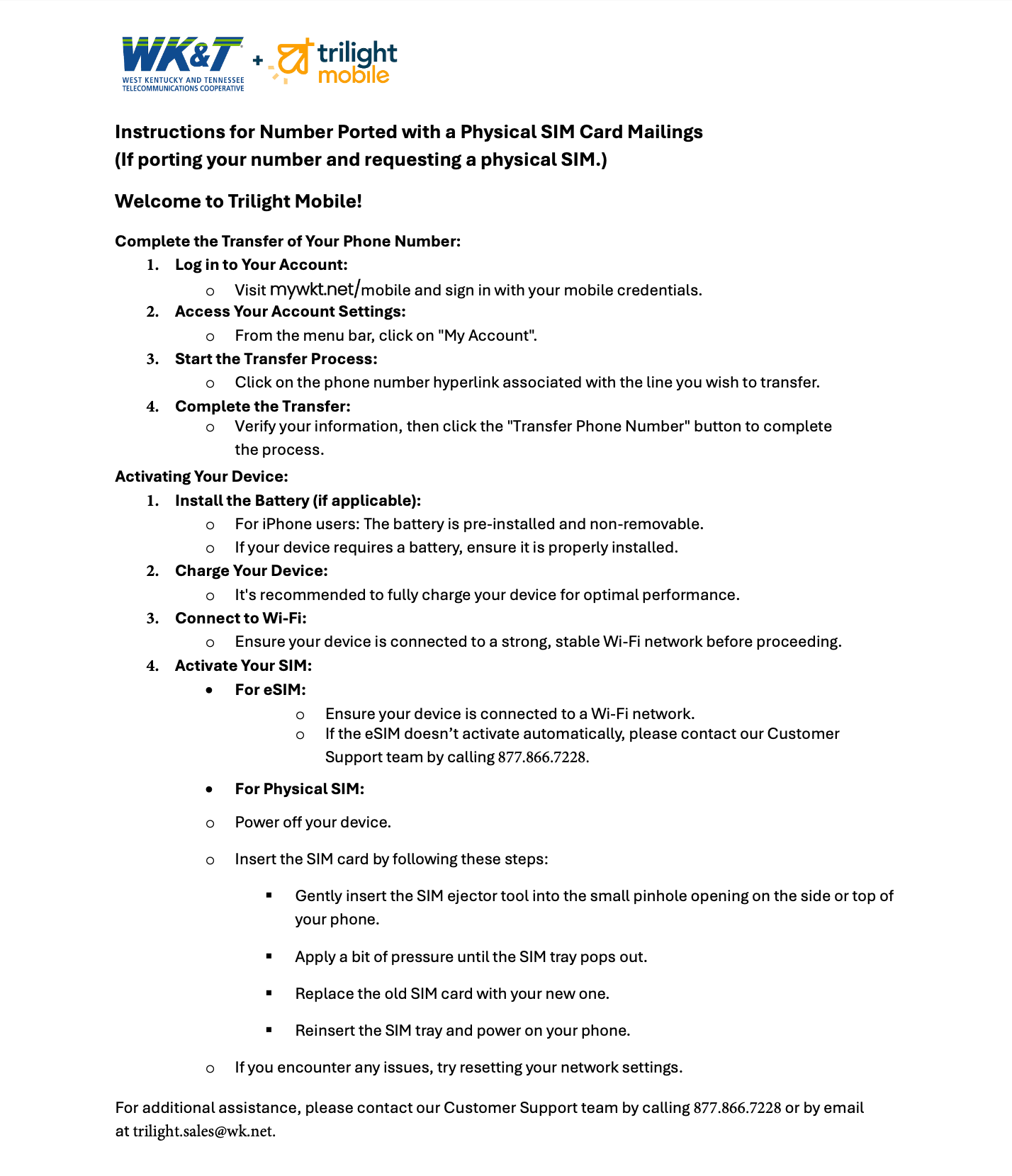 WKT Physical SIM Trilight Mobile SIM Instructions - WKT Physical SIM